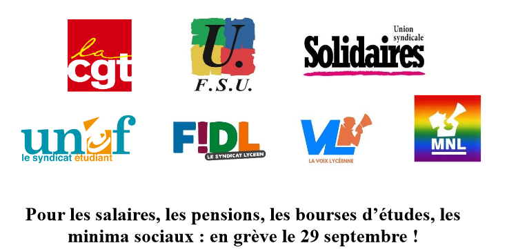 Pour les salaires, les pensions, les bourses d’études, les minima sociaux : en grève le 29 septembre !